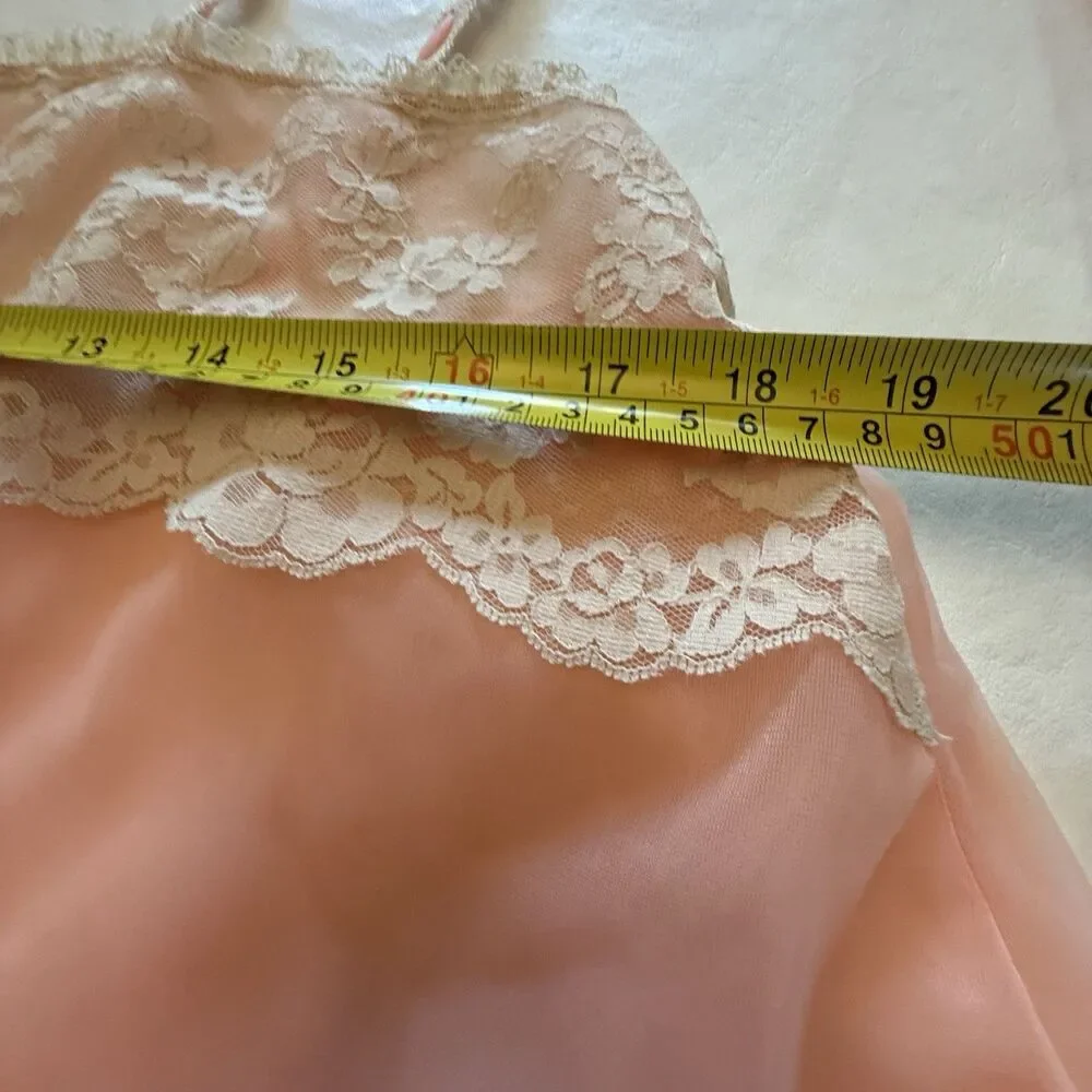 VTG Janelle Nightgown Pink/Coral Lace Bodice Floor Length Maxi Slip Dress